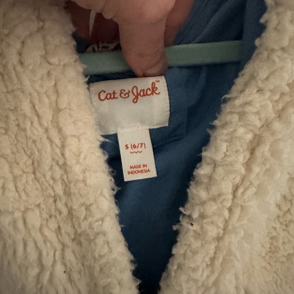 Cat & Jack hoodie Sherpa sz 6-7 blue monster full zip up sweatshirt fall winter - Picture 5 of 14